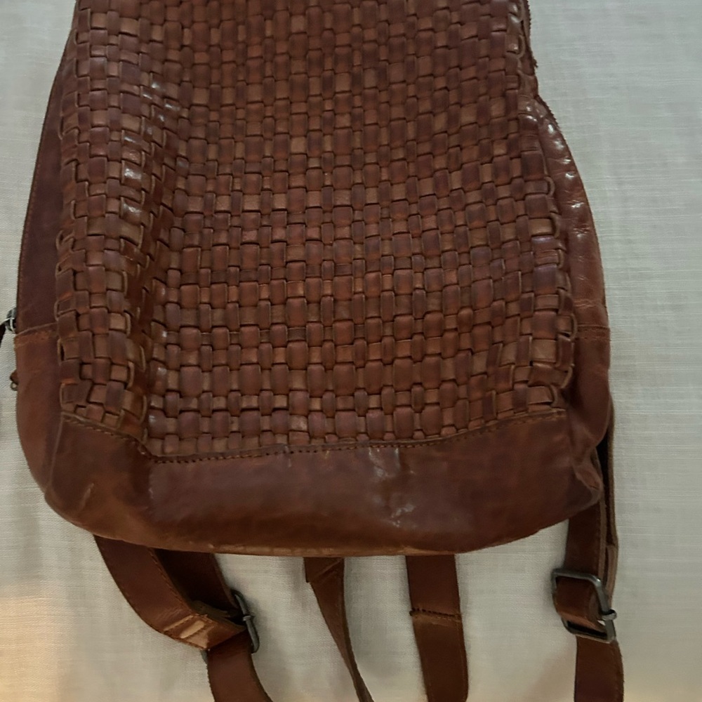 Artisanal Brown Woven Leather Backpack